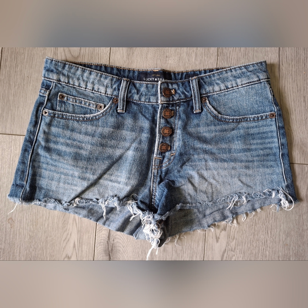 Lucky Brand Frayed Button-Front Blue Denim Shorts
